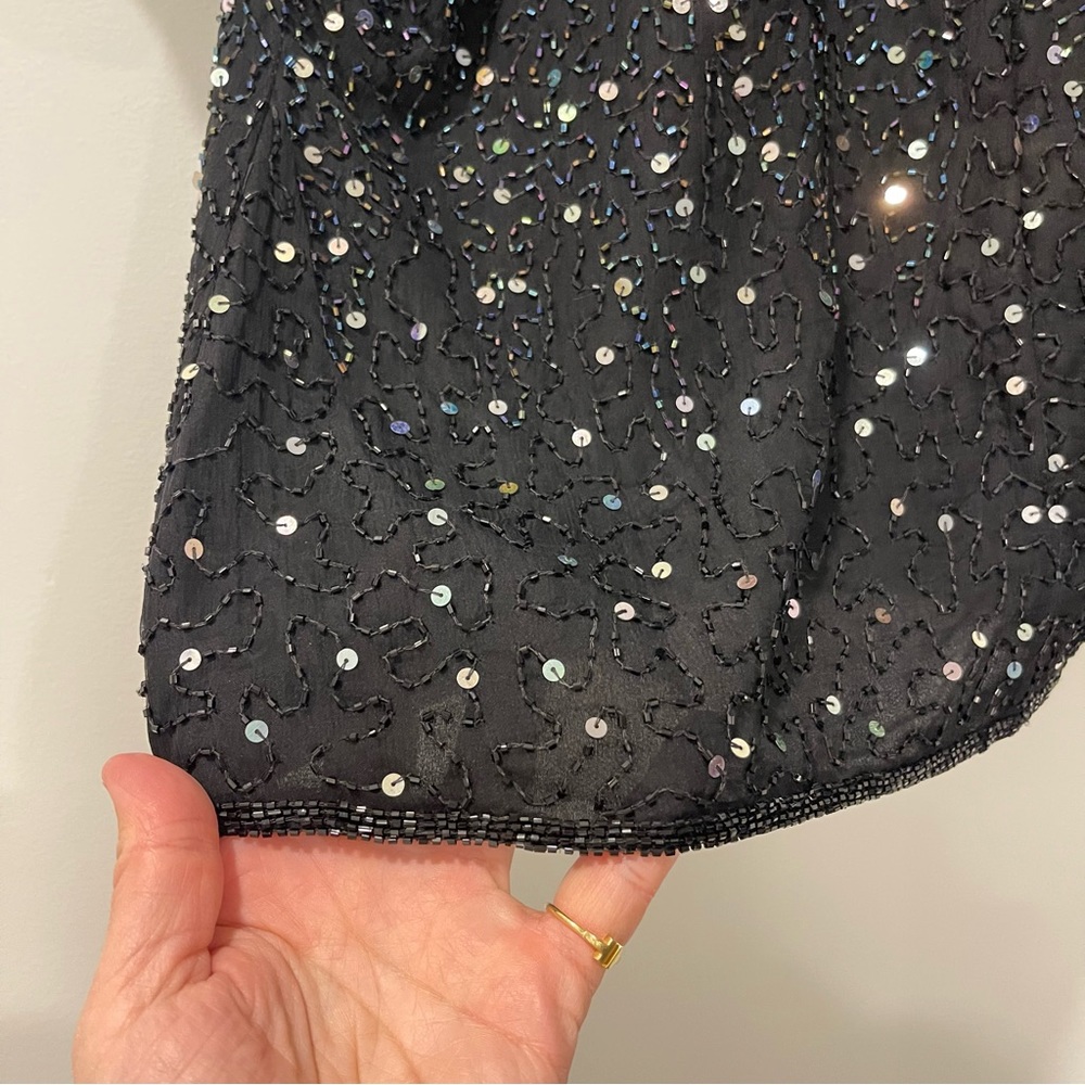 VINTAGE STENAY BLACK SILK SEQUINS TOP SHELL BLOUSE HOLIDAY PARTY EVENING WEAR - Picture 9 of 13